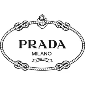 Prada Milano logo enclosed in a decorative nautical rope oval frame.