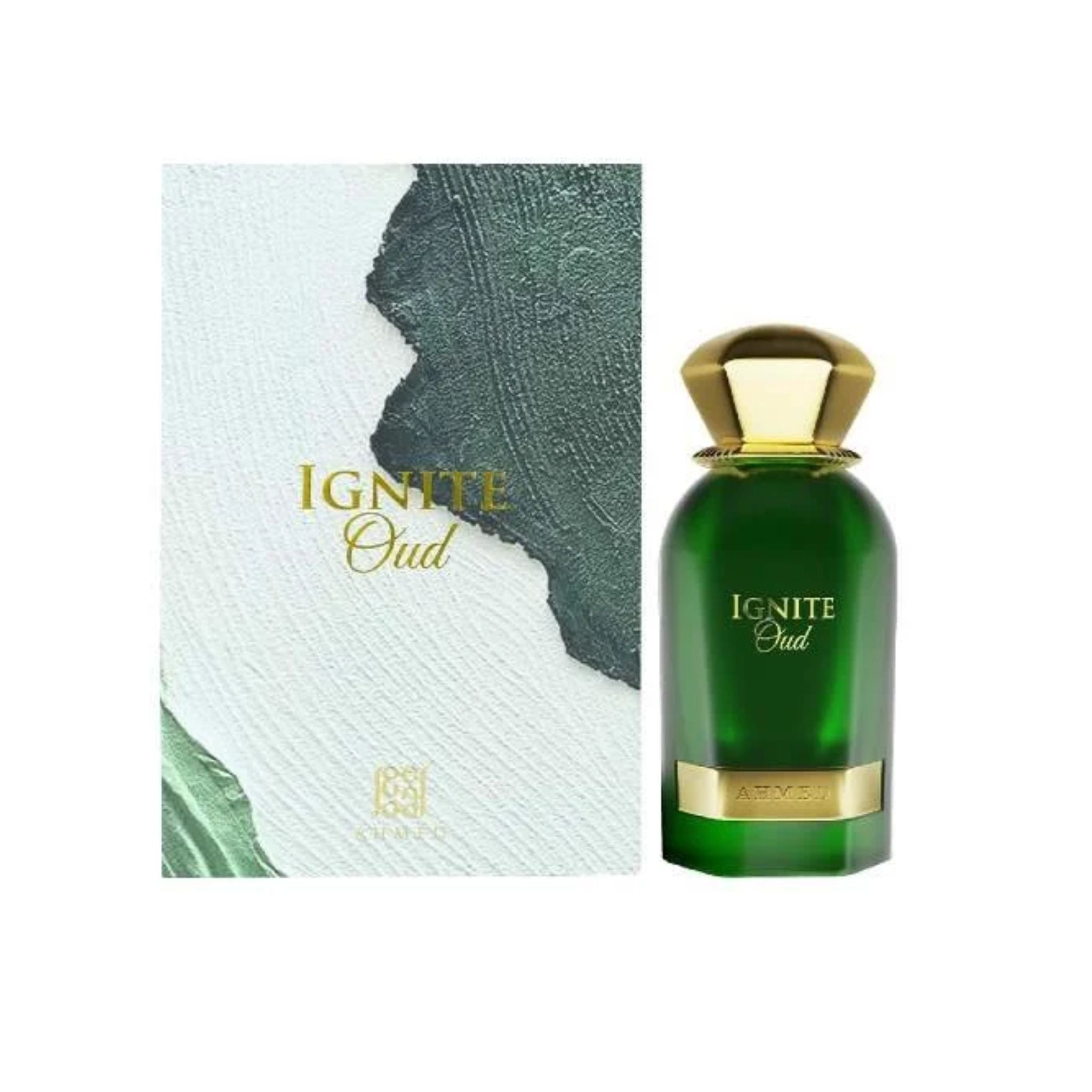Ahmed Al Maghribi Ignite Oud For Men And Women EDP 60ml perfume bottle displayed next to its original luxury presentation box.