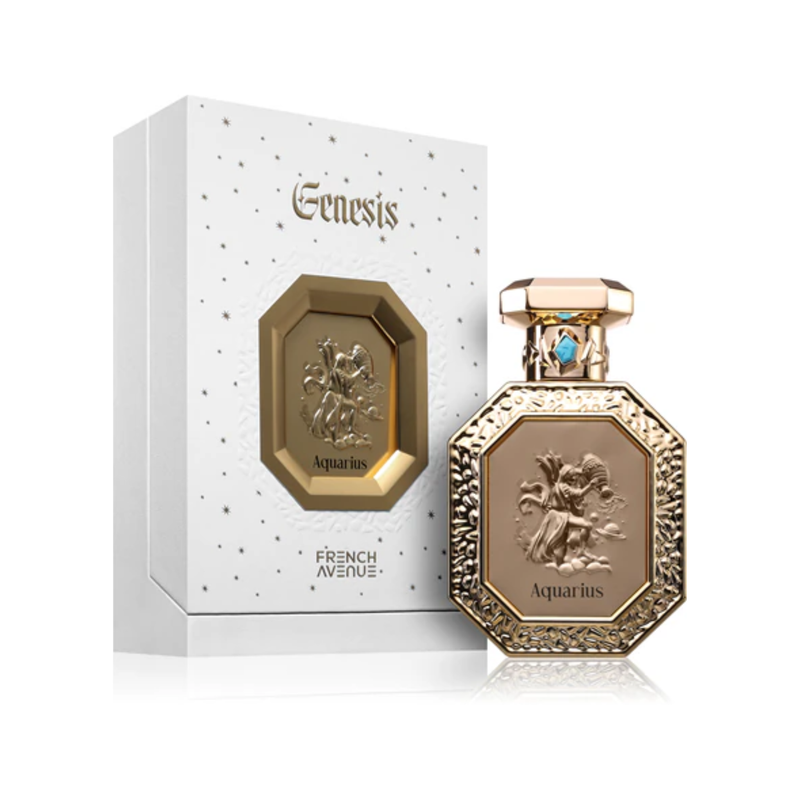 Aquarius French Avenue Unisex Eau De Parfum 100ml perfume bottle standing beside original luxury packaging box