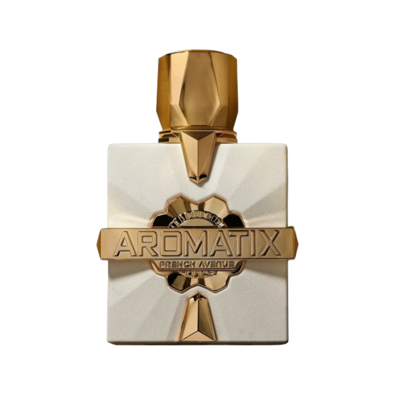Aromatix X French Avenue Platine Blanc 100ml EDP perfume bottle front view featuring clean minimalist design and luxury silver accents