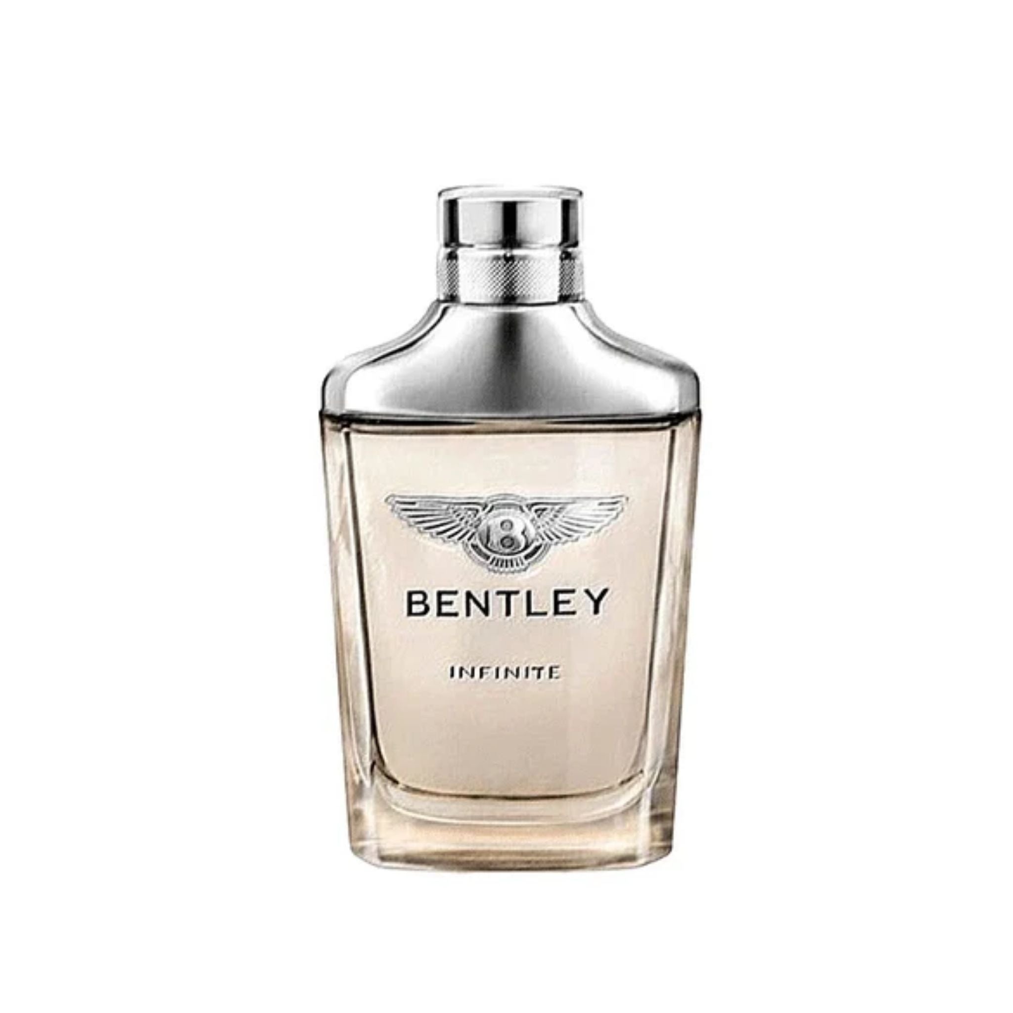 Bentley Infinite Intense For Men Edp 100ml luxury glass bottle front view with its metallic silver cap and emblem