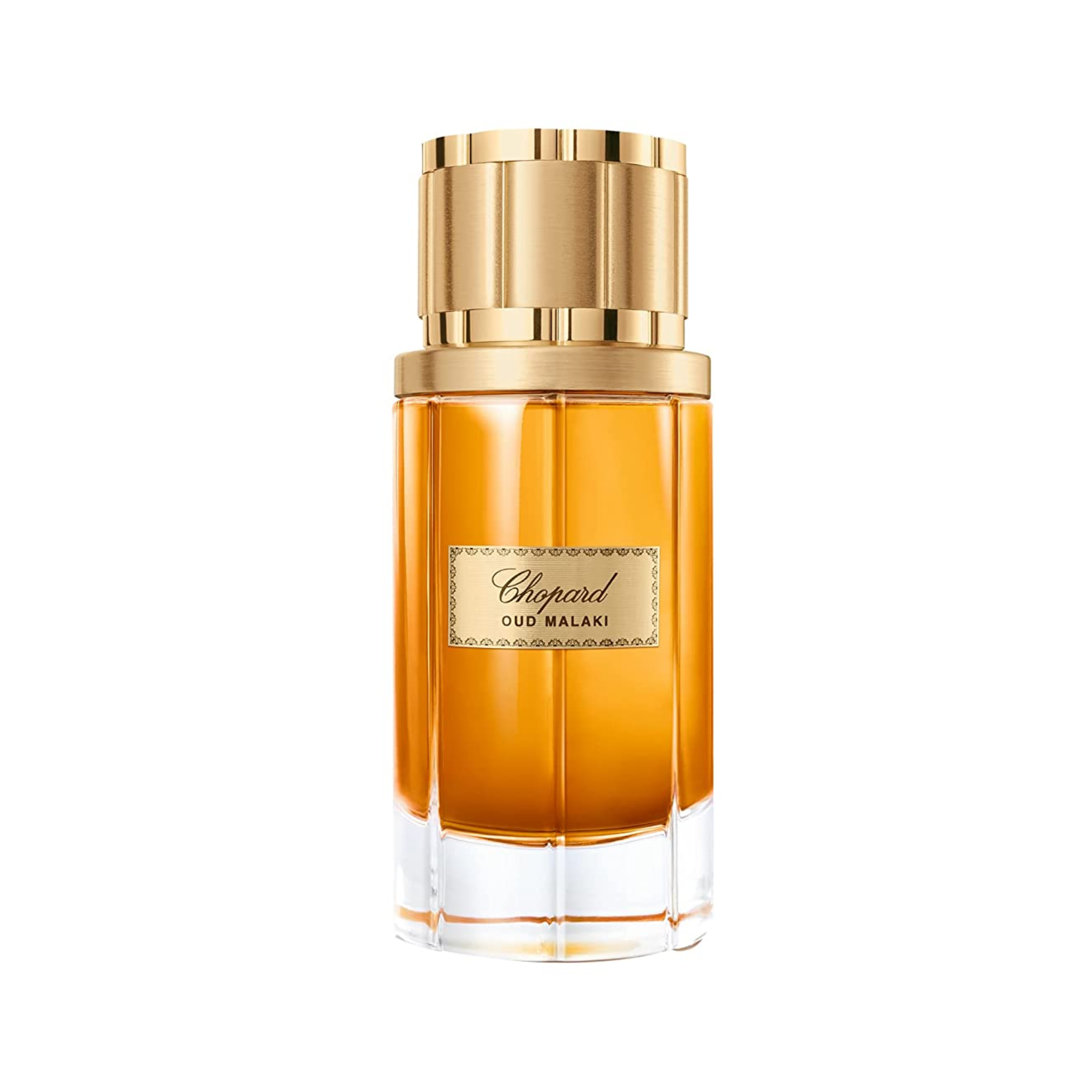 Chopard Oud Malaki EDP 80ml dark luxury glass bottle with gold accents and regal design