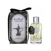 Dirham Ard Al Zaafaran for Men and Women Edp 100ml perfume bottle placed next to its official outer box packaging