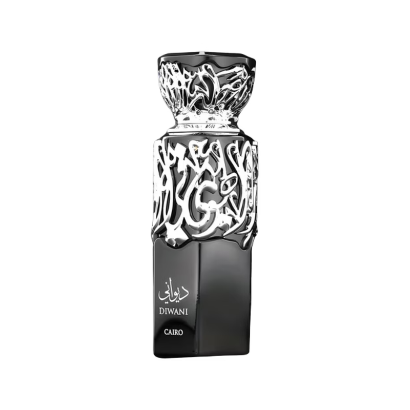 Diwani Cairo French Avenue EDP 100ml luxury perfume bottle front view showcasing elegant label design and golden cap packaging.