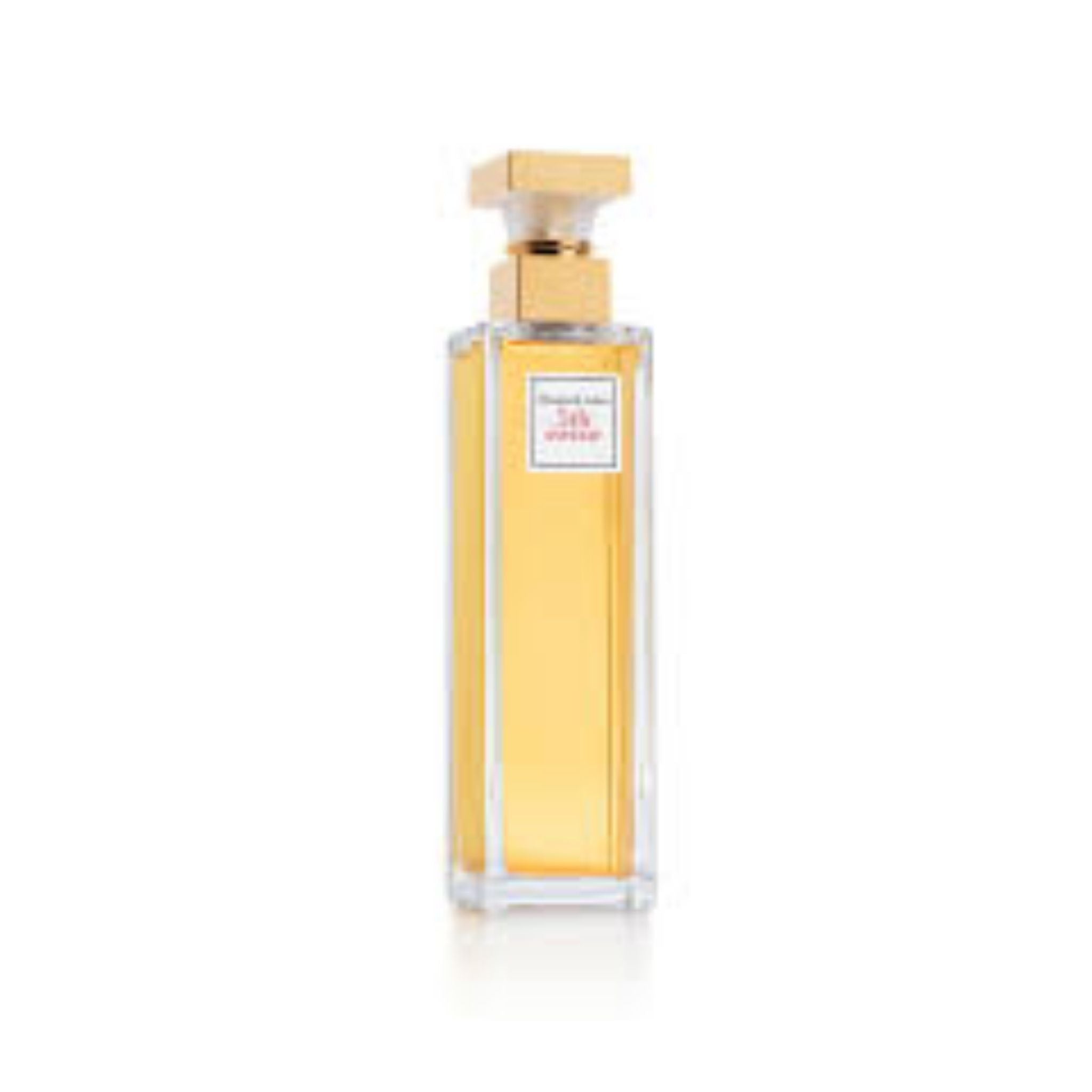 Elizabeth Arden 5th Avenue Women Edp 125ml tall slender glass bottle front view with gold accents and transparent cap