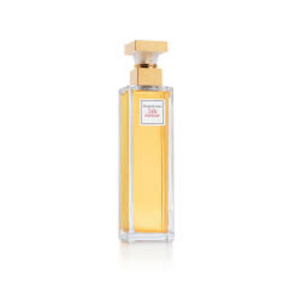 Elizabeth Arden 5th Avenue Women Edp 125ml tall slender glass bottle front view with gold accents and transparent cap