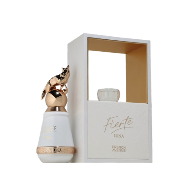 Fierte Luna French Avenue Unisex Eau De Parfum 80ml perfume bottle standing beside original luxury packaging box