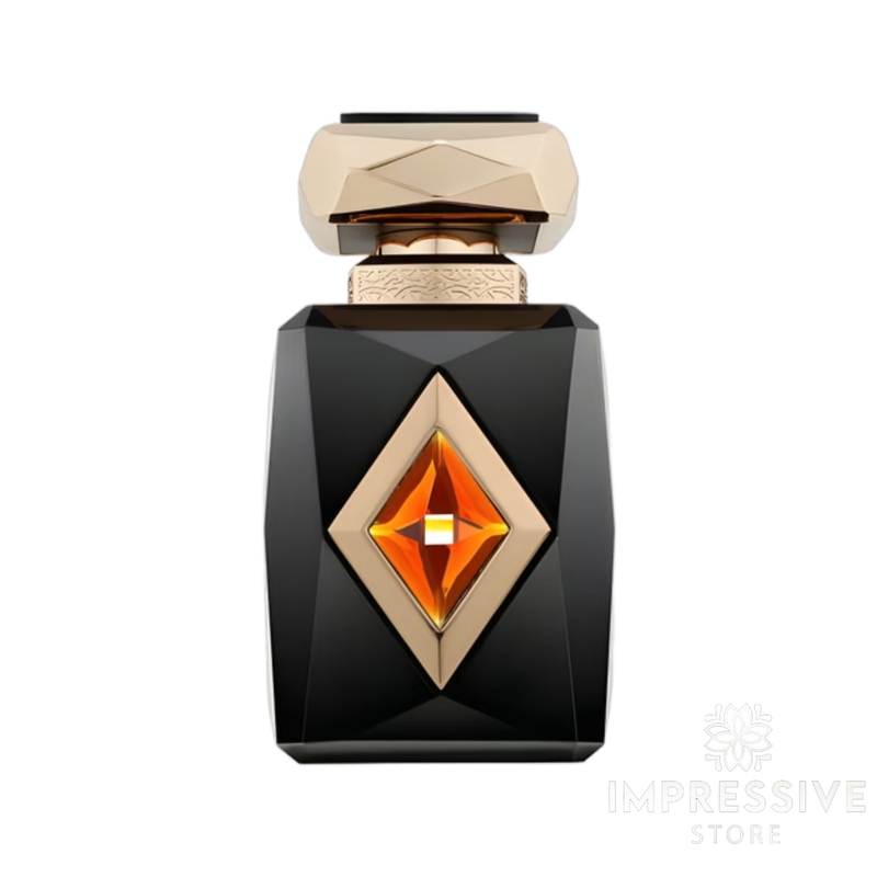 French Avenue Amber Saffron perfume bottle front view featuring clear glass and amber liquid