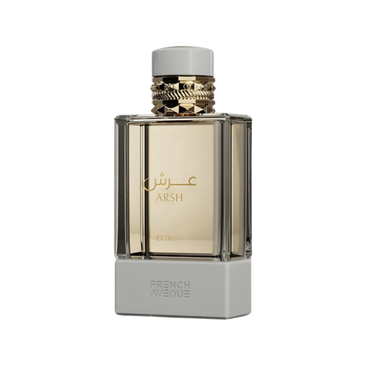 French Avenue Arsh 100ml EDP perfume bottle front view featuring luxury aesthetic design and premium cap detailing