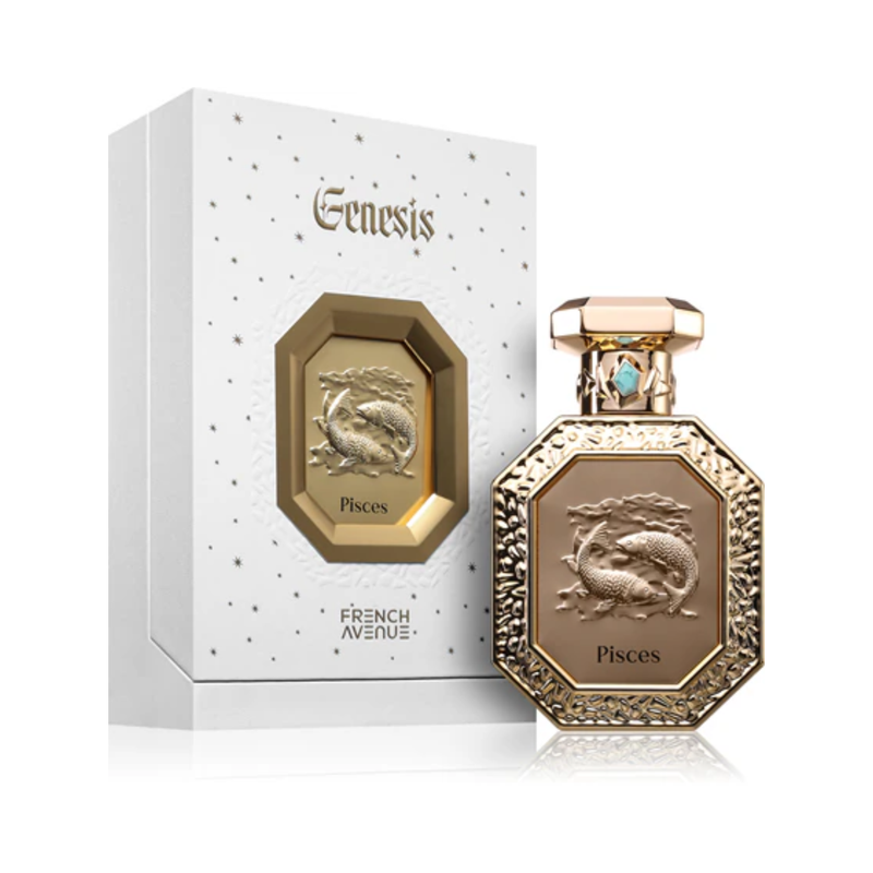 French Avenue Pisces EDP 100ml Perfume Bottle Placed Beside Original Box Packaging