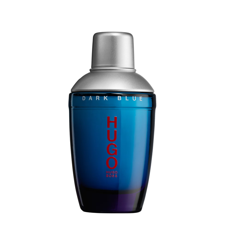 Hugo Boss Hugo Dark Blue For Men EDT 75ml bottle front view showing the signature cocktail-shaker blue design