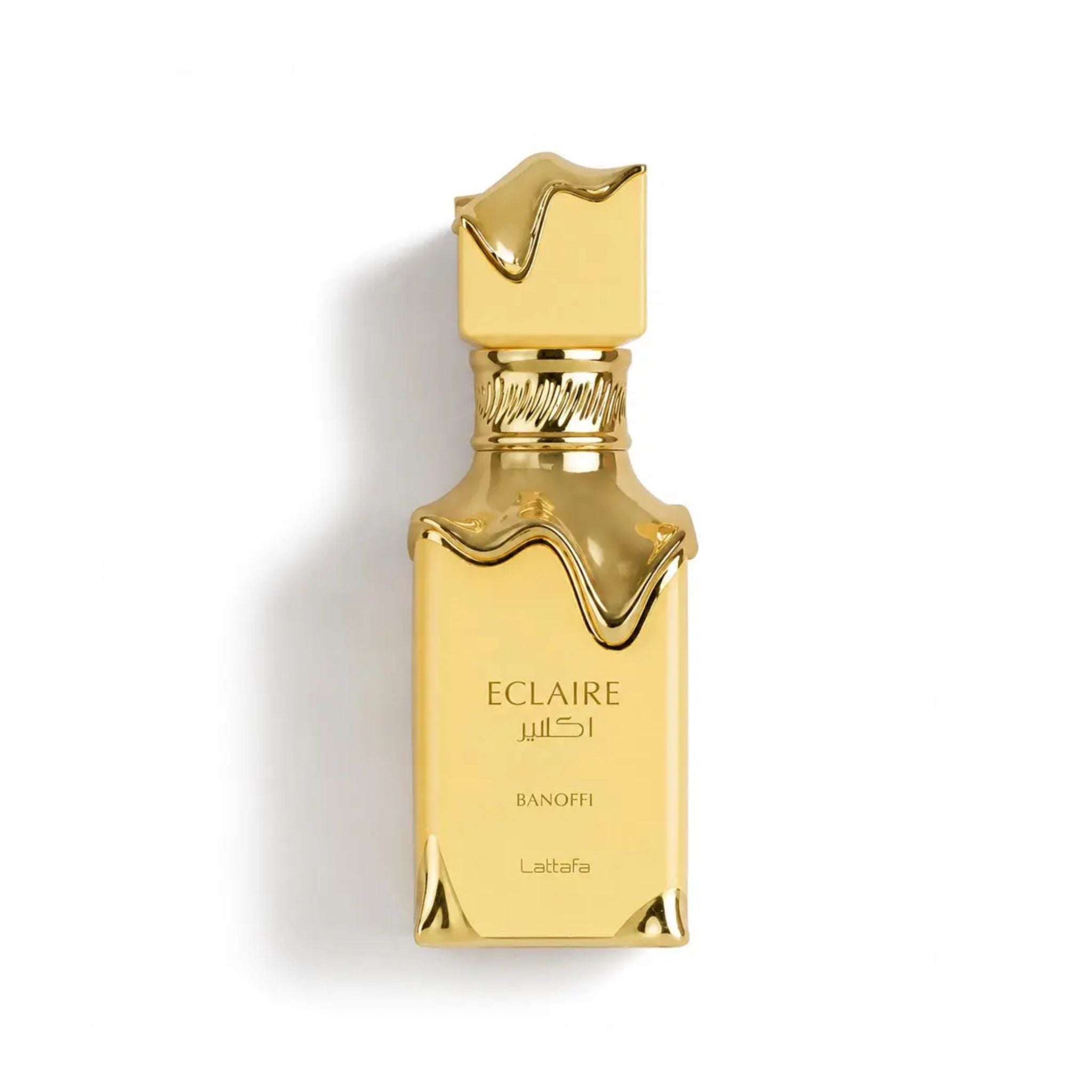 Lattafa Eclair Banoffi EDP 100ml perfume bottle front view showcasing the sweet presentation and clean glass design
