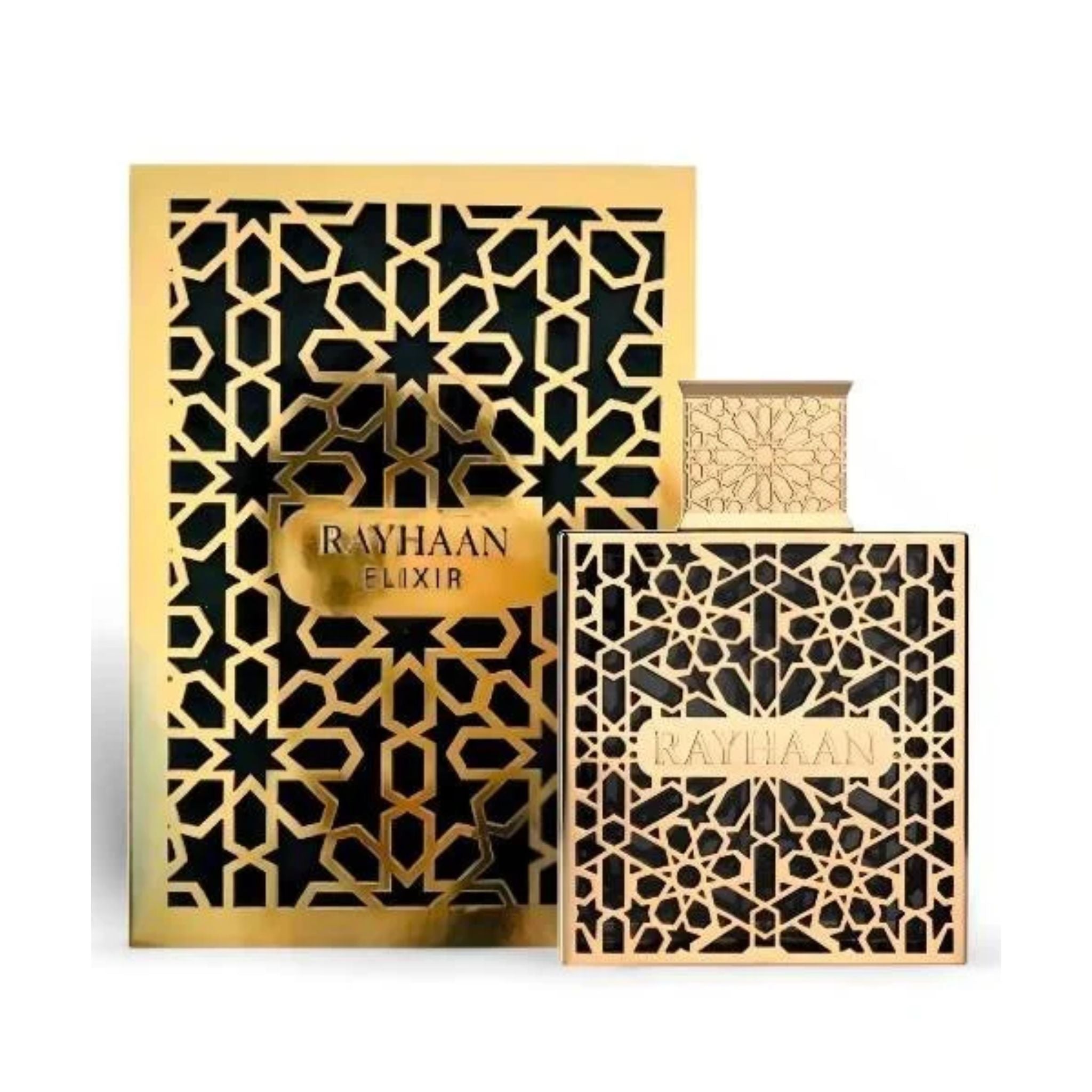 Rayhaan Elixir Eau De Parfum Unisex Fragrance Bottle & Box Packshot - Impressive Store