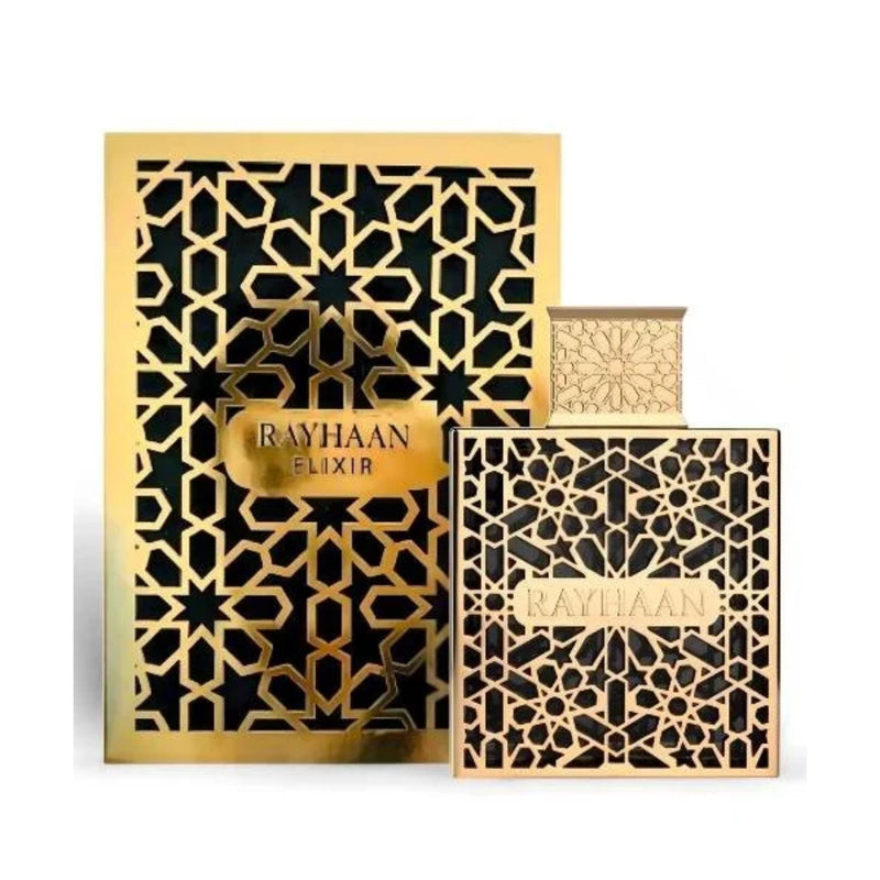 Rayhaan Elixir Eau De Parfum Unisex Fragrance Bottle & Box Packshot - Impressive Store