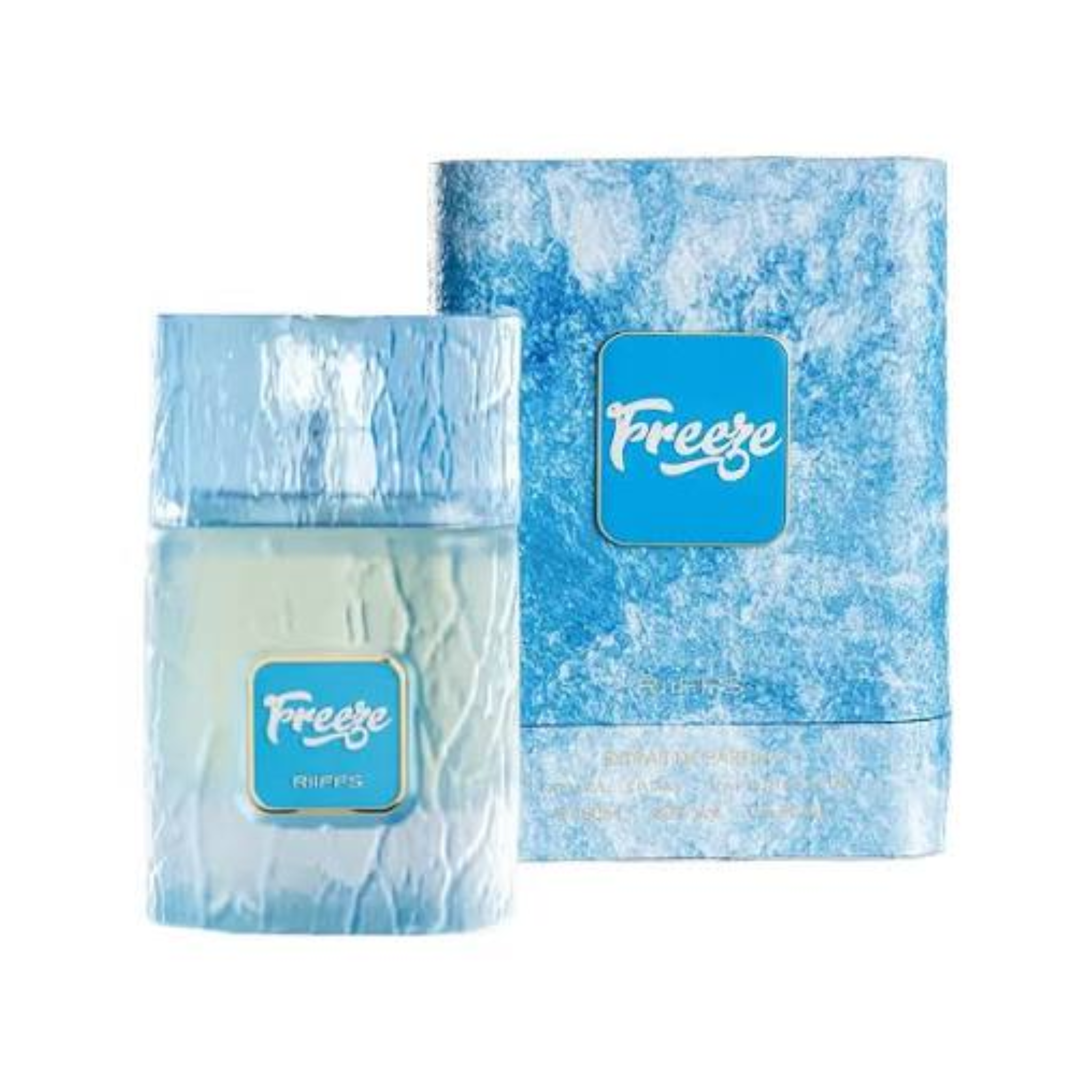 Riiffs Freeze for Men and Women EDP 100ml bottle displayed alongside its original factory-sealed outer packaging box