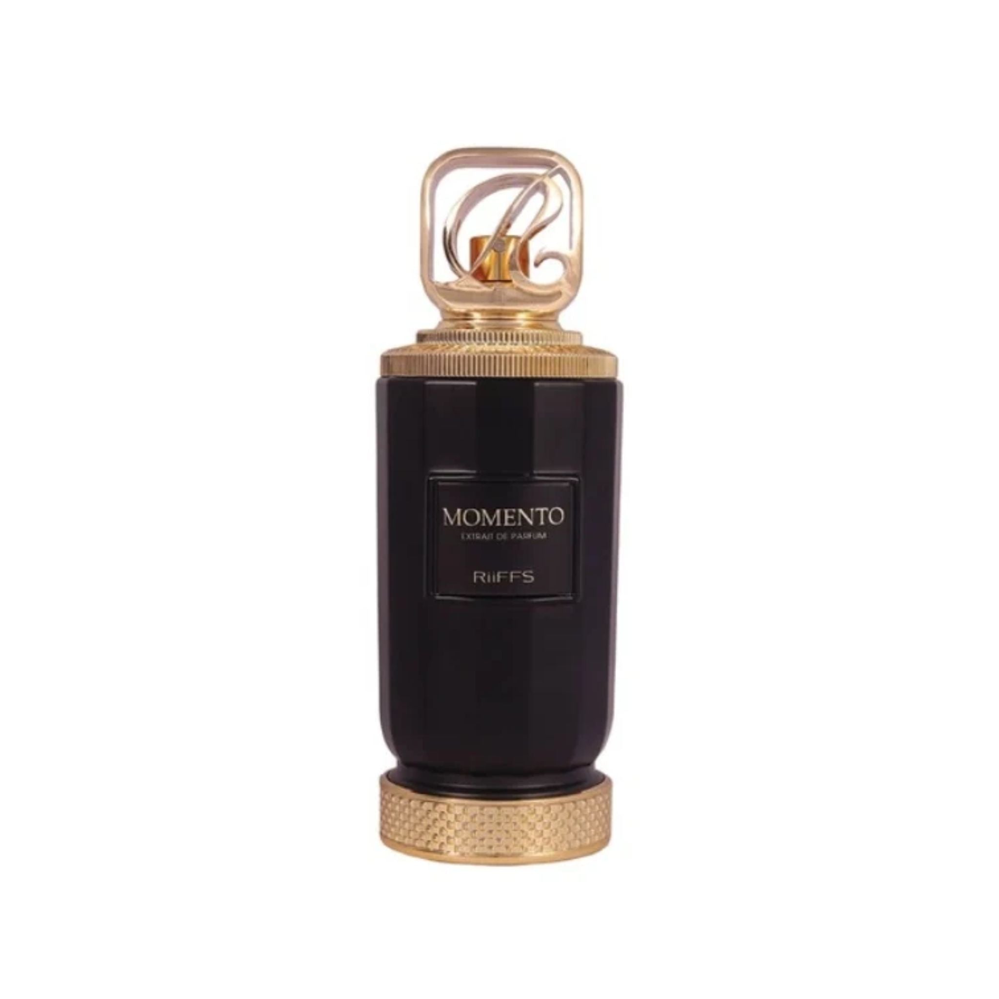 Riiffs Momento EDP 100ml perfume bottle front view showcasing elegant luxury glass design and cap