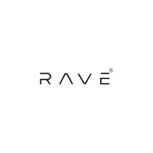 RAVE brand logo in black minimalist typography on a white background