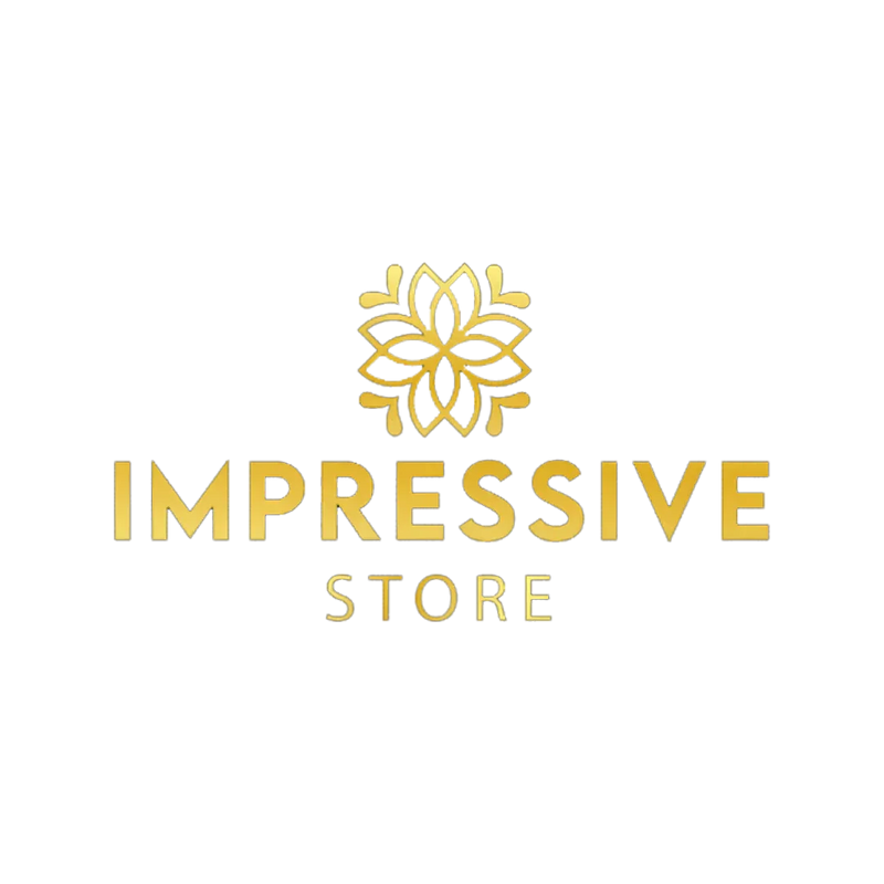 Gold Impressive Store logo with a floral emblem on a black background